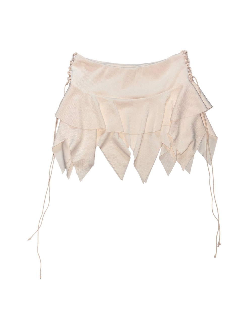 Cream Ruffle Layered Asymmetrical Lace Up Mini Skirt